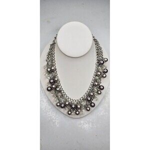 Statement Faux Pearl and AB Coated Cluster Beaded Choker Necklace 18"